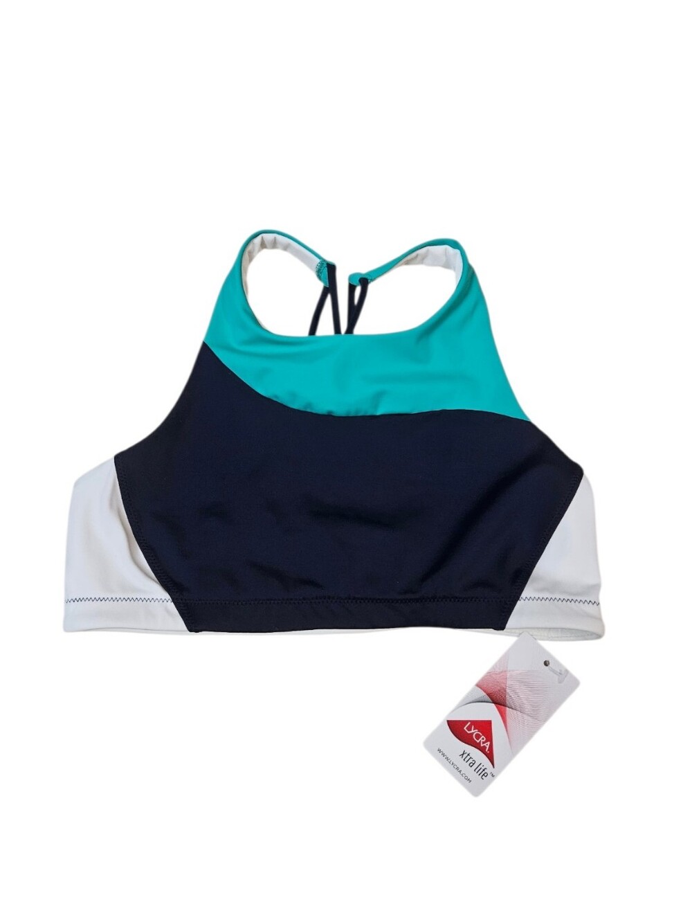 Athleta Freestyle Colorblock High Neck Bikini Top NEW Women Small Navy 405949